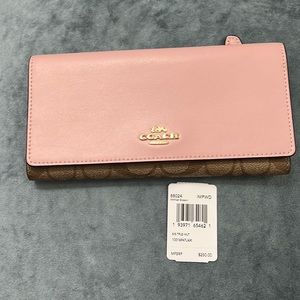 Coach trifold wallet.  Blush pink and khaki.